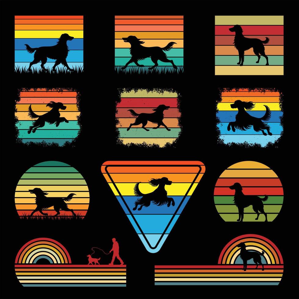 Collection of Irish Setter Silhouette with Classic Vintage Sunset Design vector