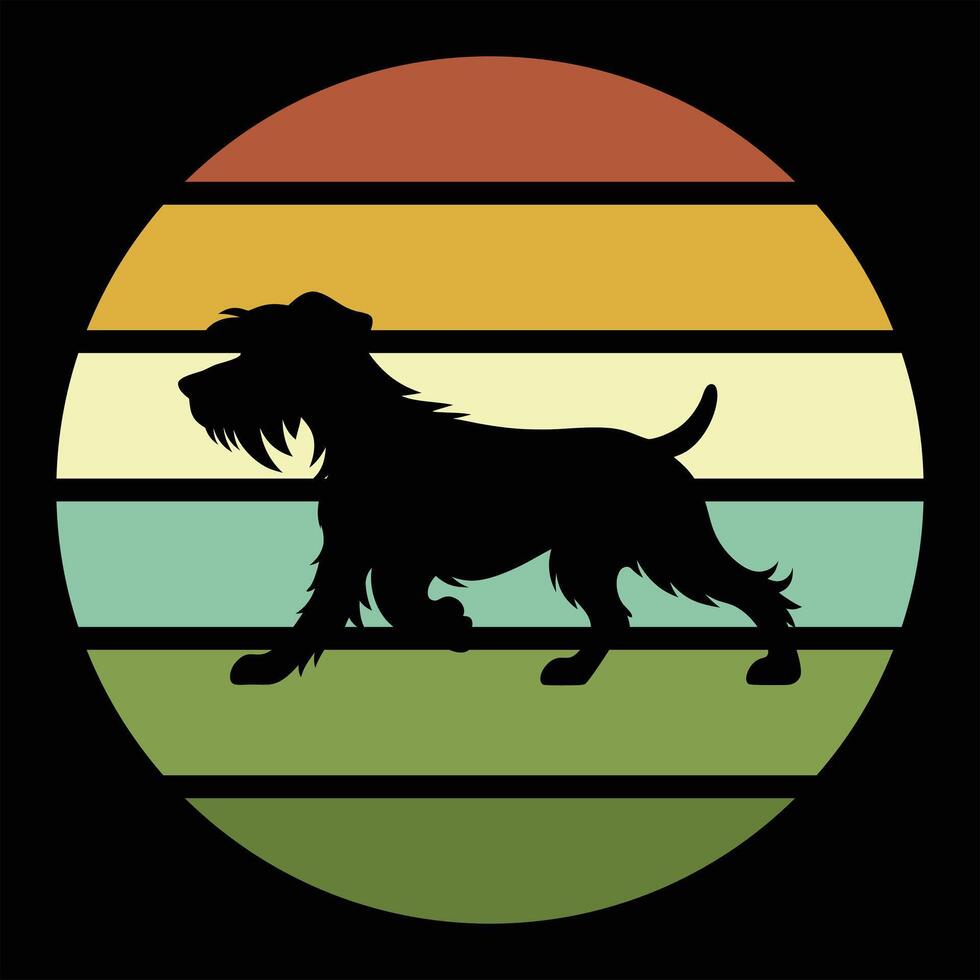 Vintage Glow Wirehaired Pointing Griffon Dog Silhouette Under Retro Sunset vector