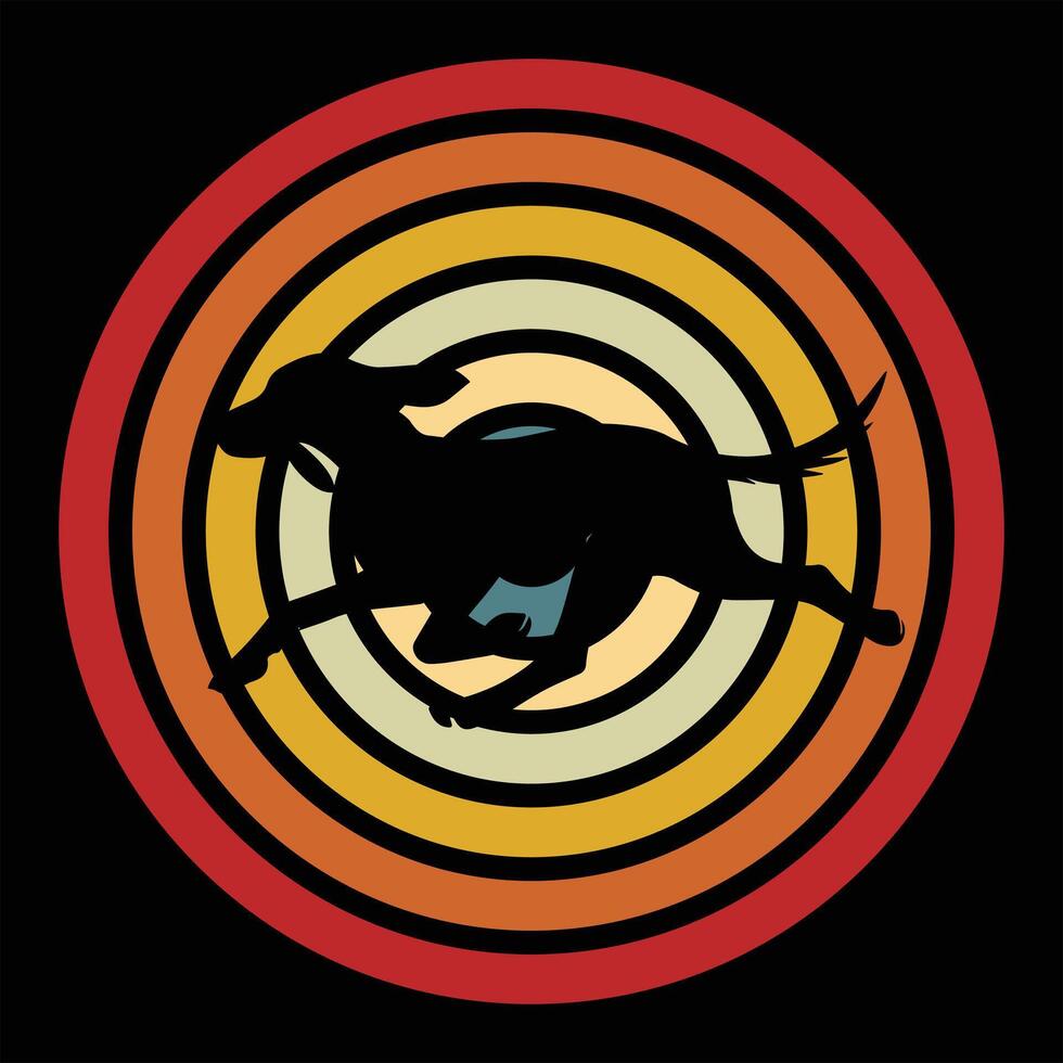 Retro Sunset Illustration with Coonhound Dog Silhouette vector