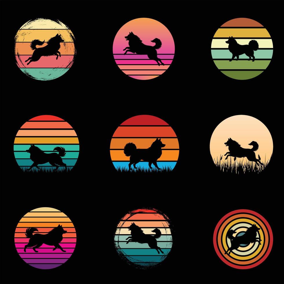 Retro Sunset Keeshond Dog Art Design Bundle vector