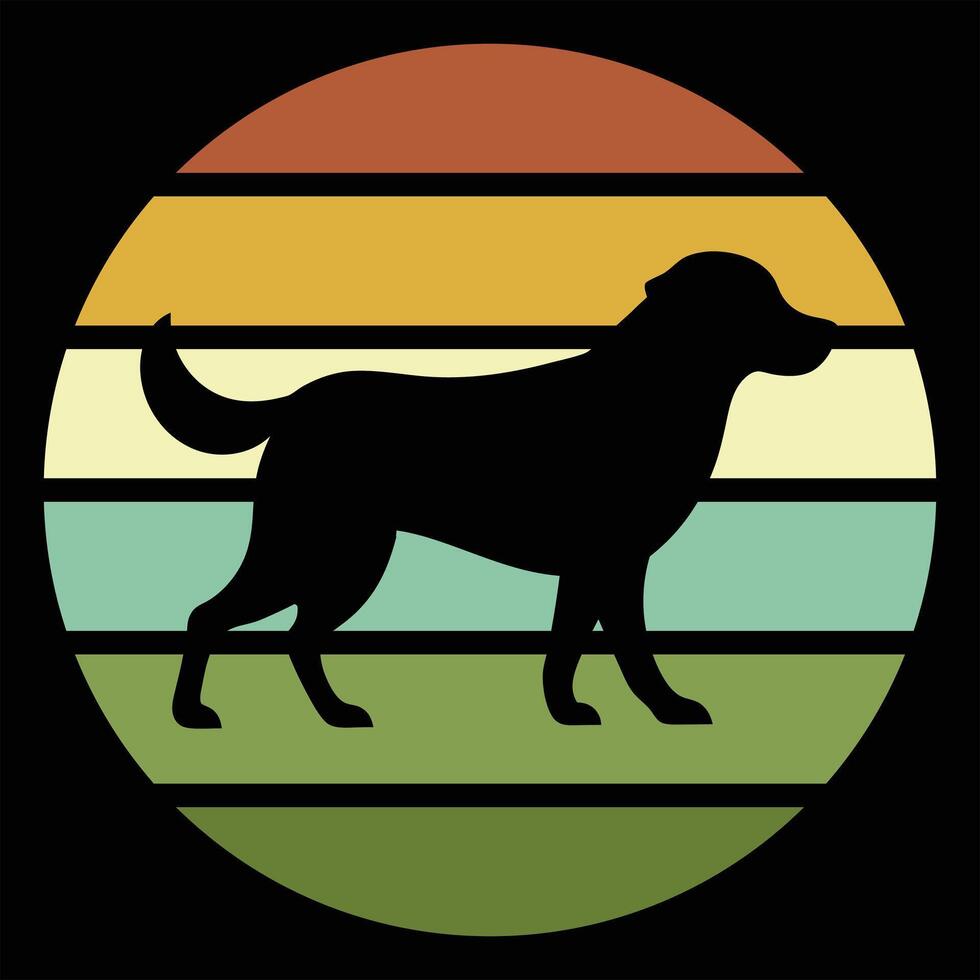 Chesapeake Bay Retriever Dog in Silhouette with Retro Sunset Backdrop vector