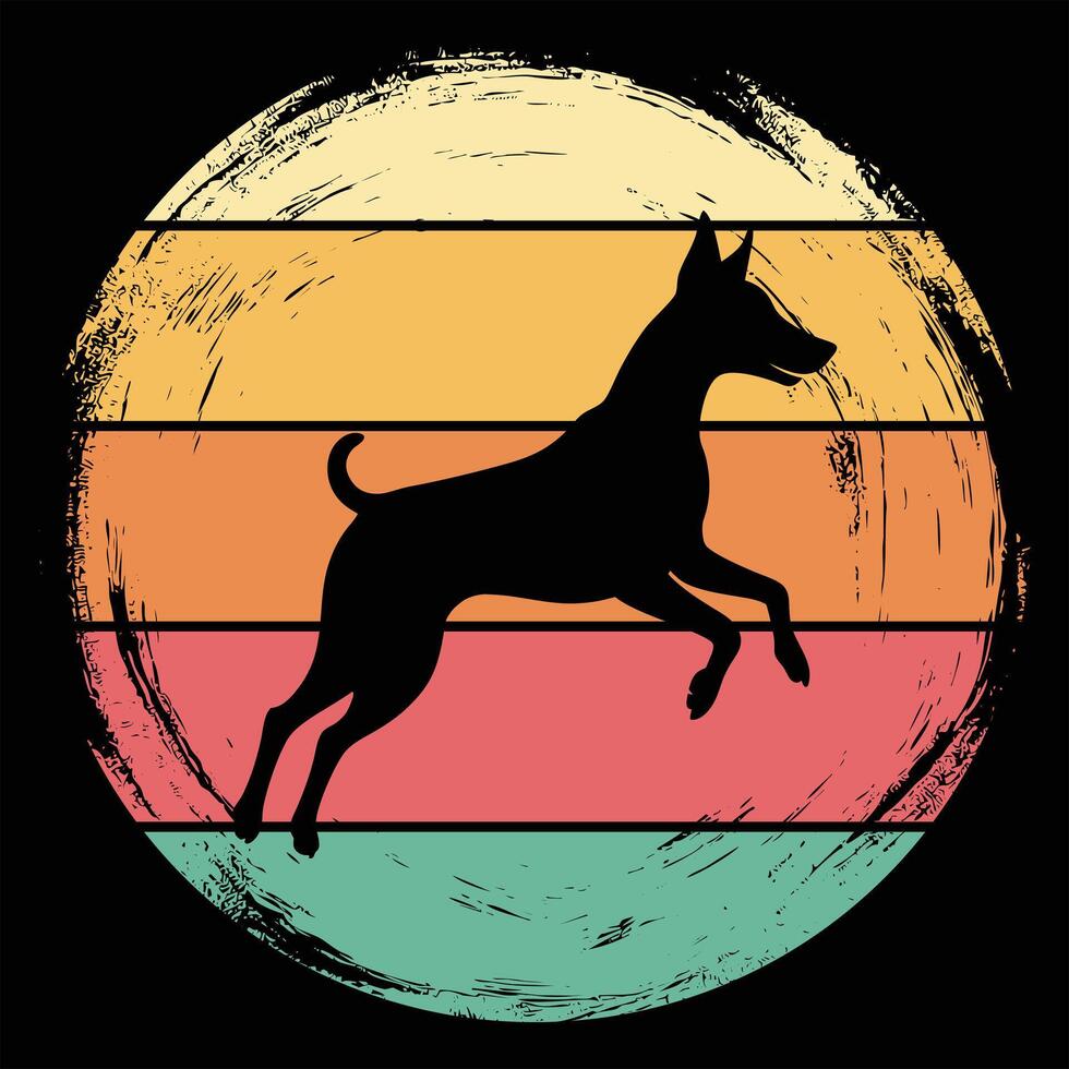 German Pinscher Dog Silhouette with Sunset Retro Vibes vector