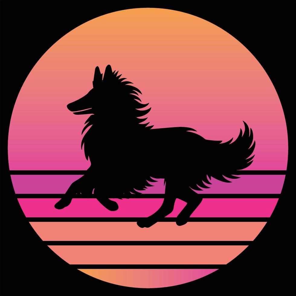Belgian Shepherd Dog Silhouette in Retro Sunset Style vector