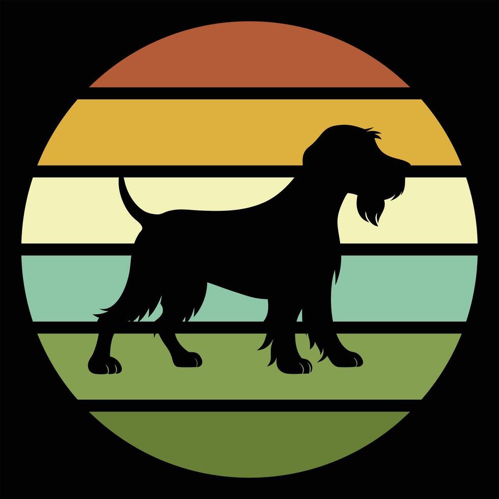Sunset Retro Background Featuring Spinone Italiano Dog Silhouette vector