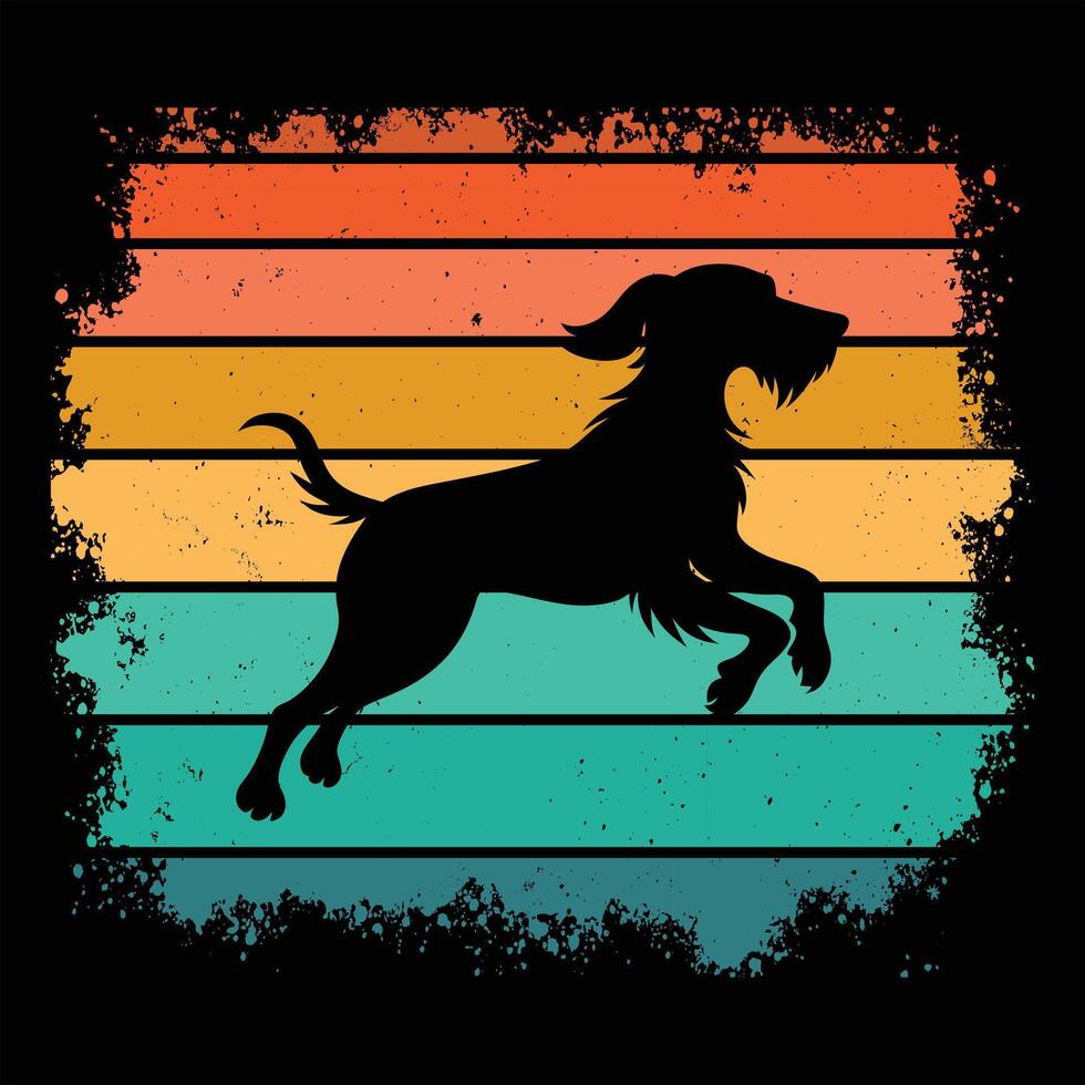 Spinone Italiano Silhouette in a Soft Sunset Retro Backdrop vector