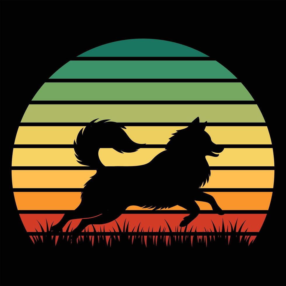 Retro American Eskimo Silhouette With Sunset Vibe vector