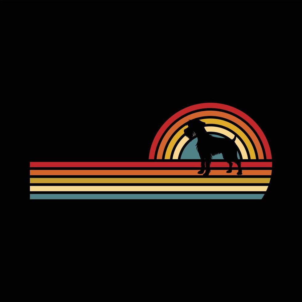 Silhouetted Hunter Wirehaired Pointing Griffon Dog Under Retro Sunset vector