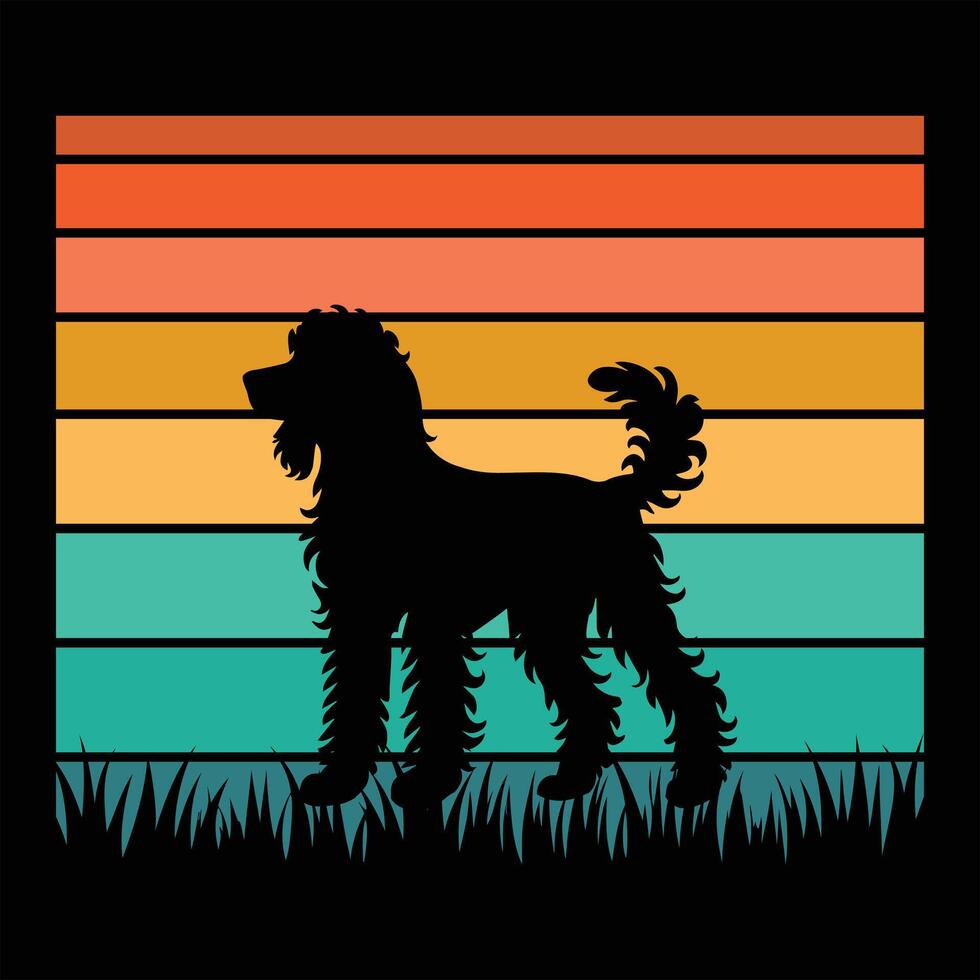 American Water Spaniel Dog in Retro Sunset with Vintage Background vector