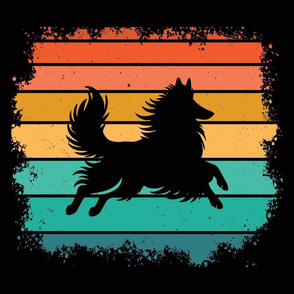 Belgian Shepherd Dog Silhouette With Retro Sunset Design vector