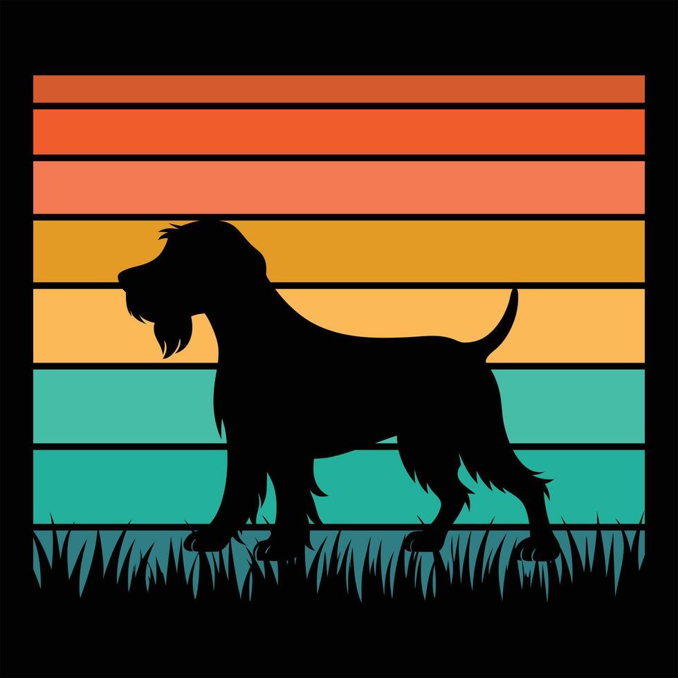 Retro Sunset with Spinone Italiano Silhouette in the Foreground vector
