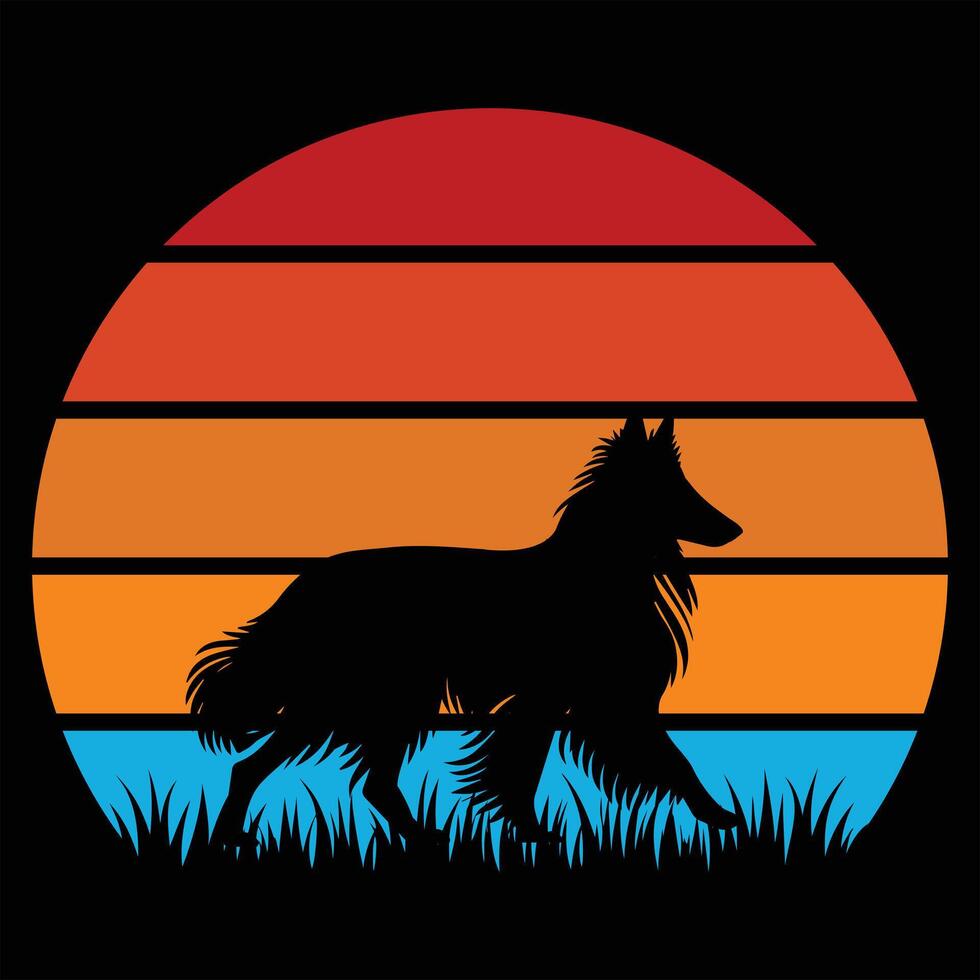 Belgian Shepherd Dog in Retro Sunset Silhouette Artwork vector