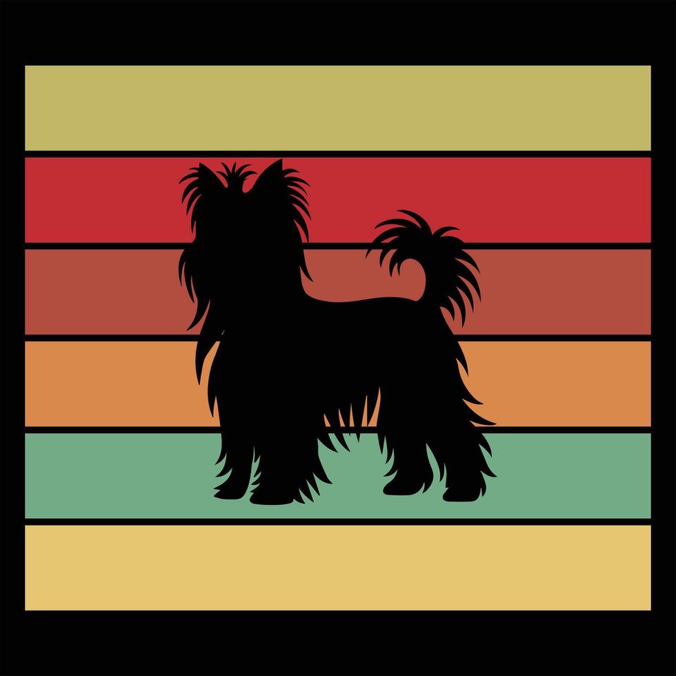 Silky Terrier Dog Silhouette in Vibrant Retro Sunset Style vector