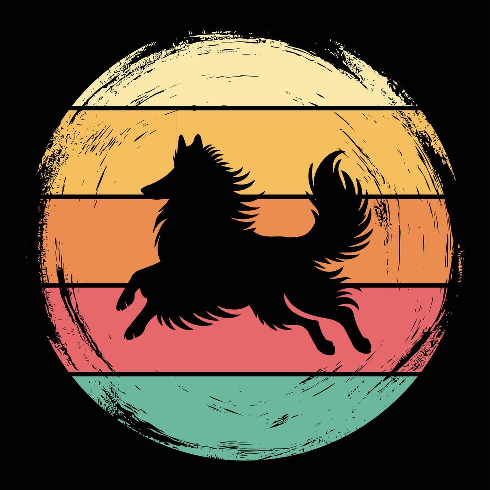Retro Sunset and Belgian Shepherd Dog Silhouette Illustration vector
