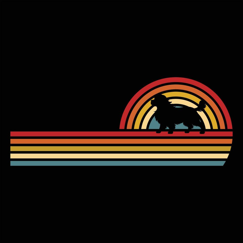 Wirehaired Pointing Griffon Dog Silhouette With Retro Sunset Classic Design vector