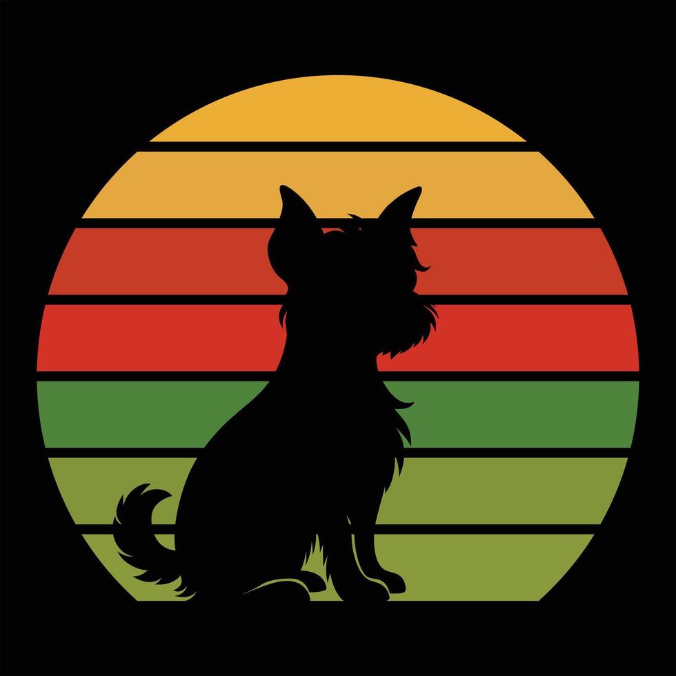 Sunset Over Brussels Griffon Dog Silhouette in Retro Style vector
