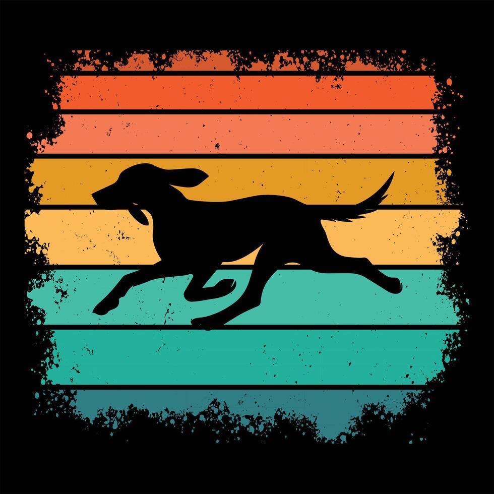 Coonhound Silhouette with Vintage Sunset Retro Background vector