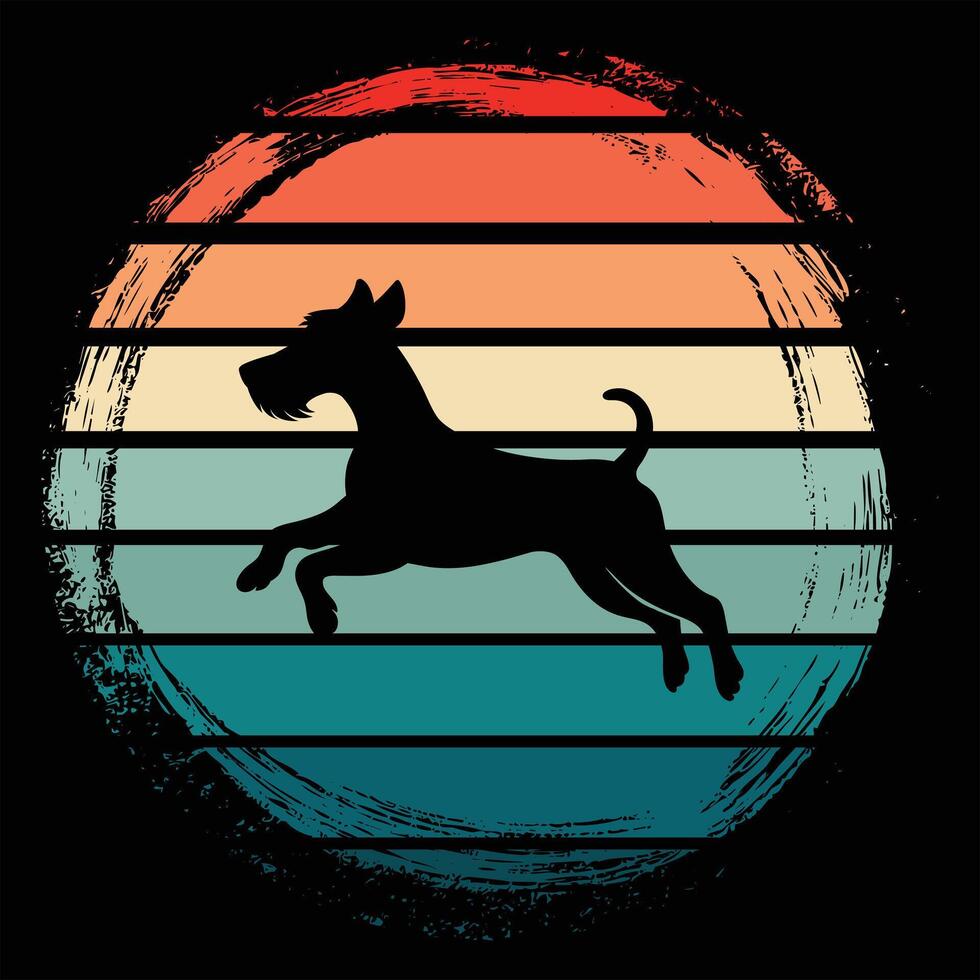 Retro Sunset Horizon With Welsh Terrier Dog Silhouette vector