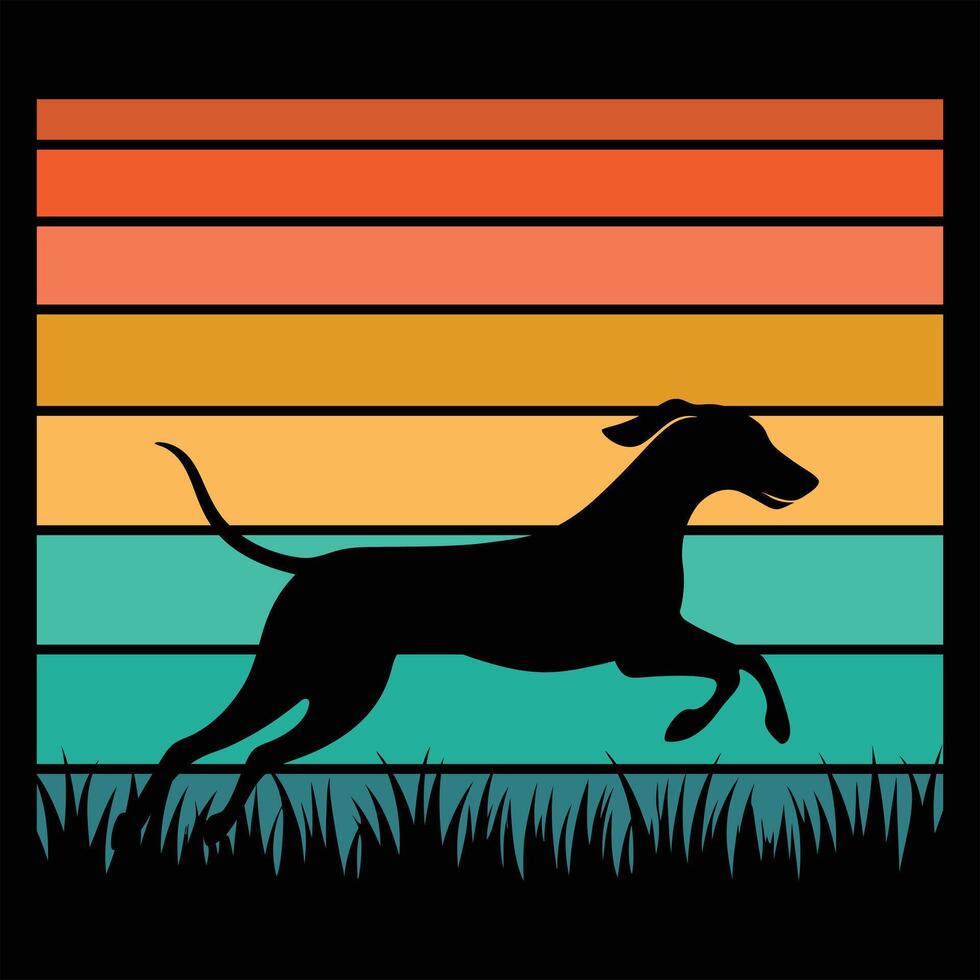 Retro Sunset Design with Redbone Coonhound Dog Silhouette vector