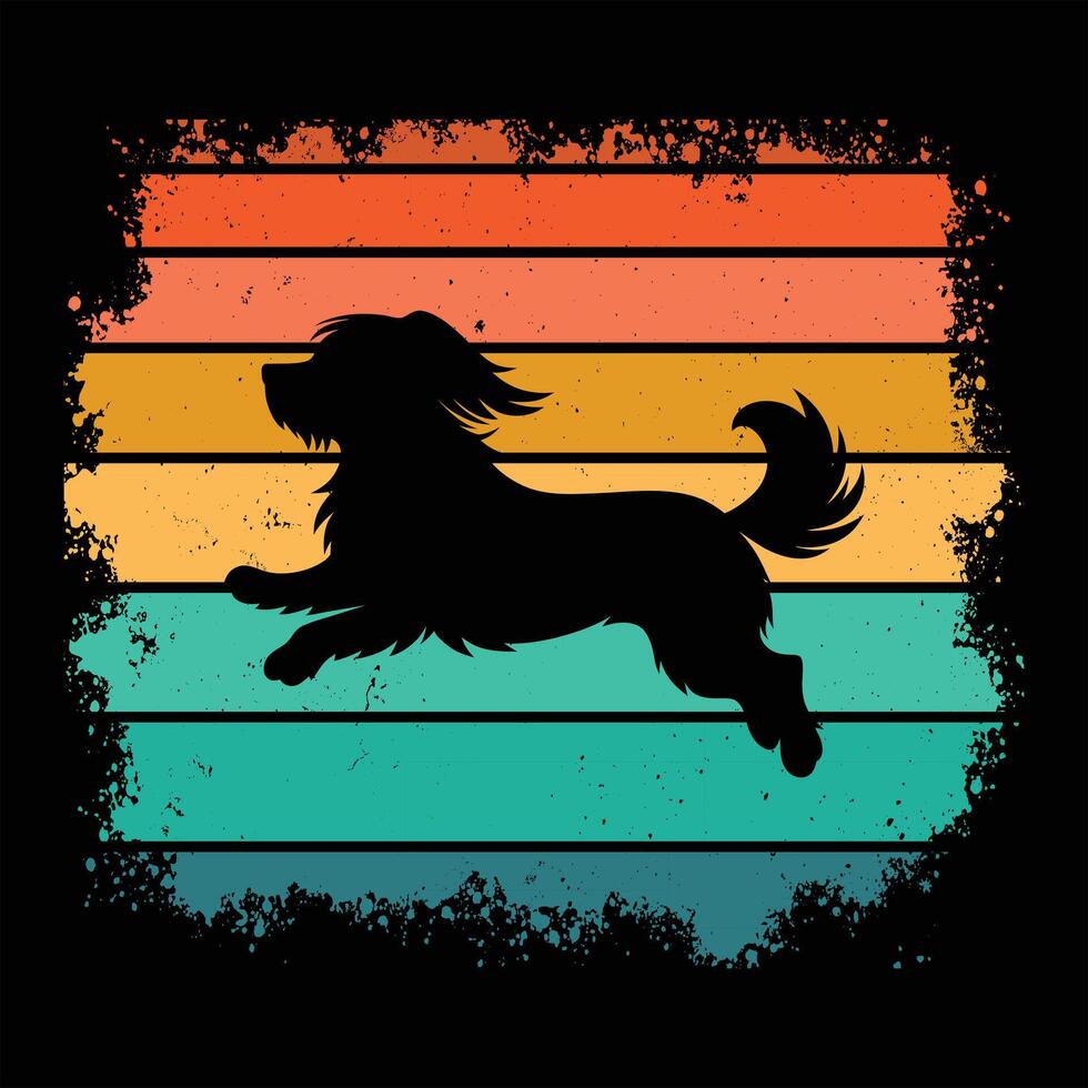 Artistic Lhasa Apso Dog Silhouette Over a Retro Sunset vector