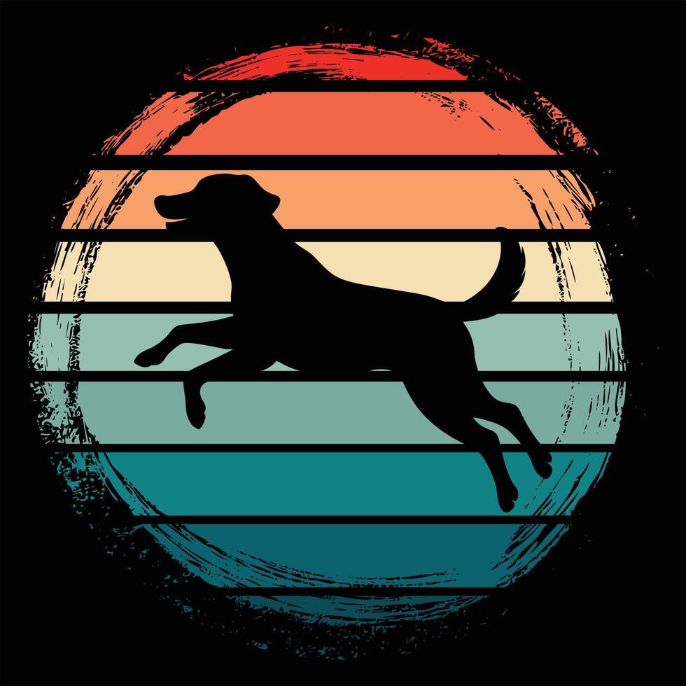 Retro Sunset Illustration Featuring Chesapeake Bay Retriever Silhouette vector