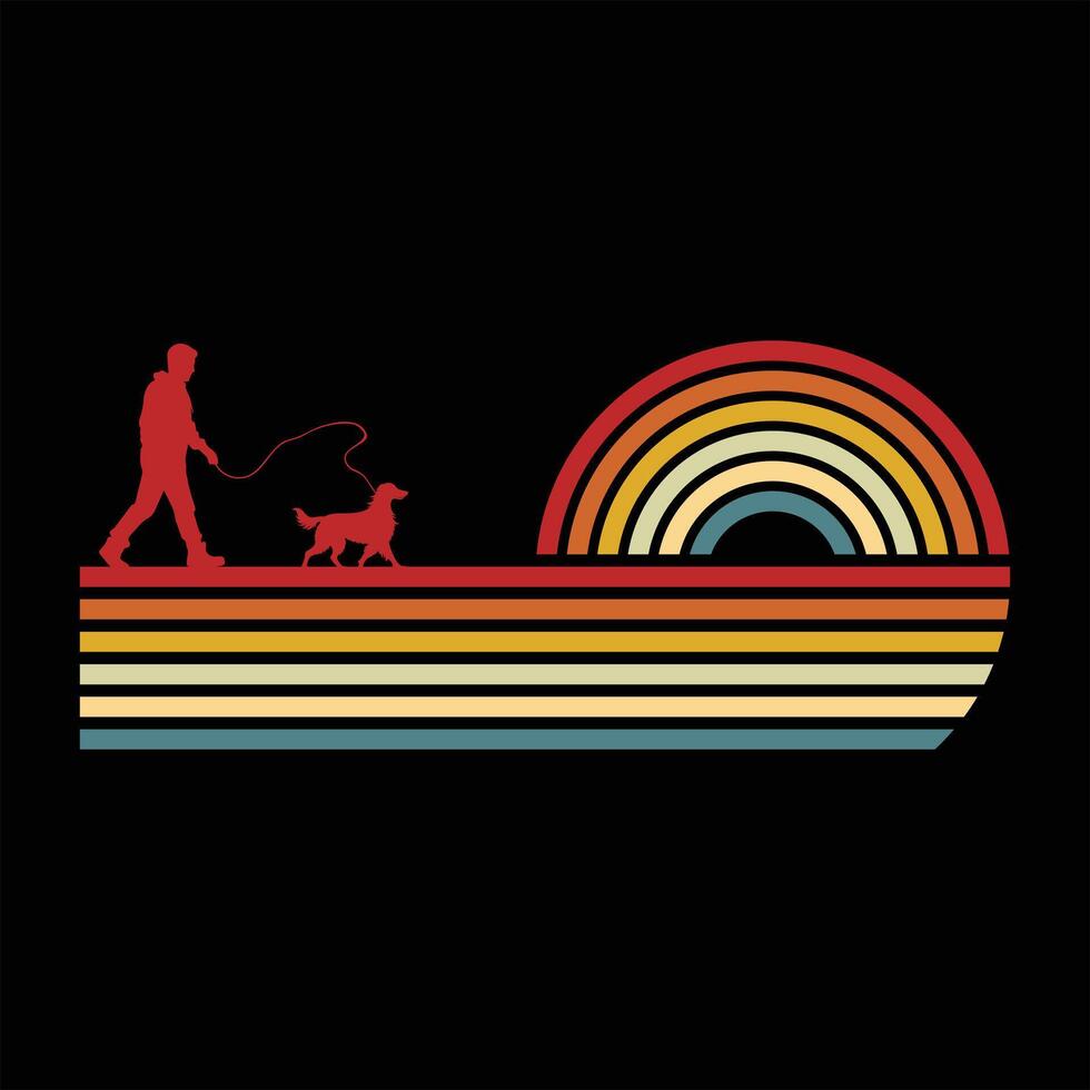 Retro Sunset Featuring Irish Setter Dog Silhouette vector