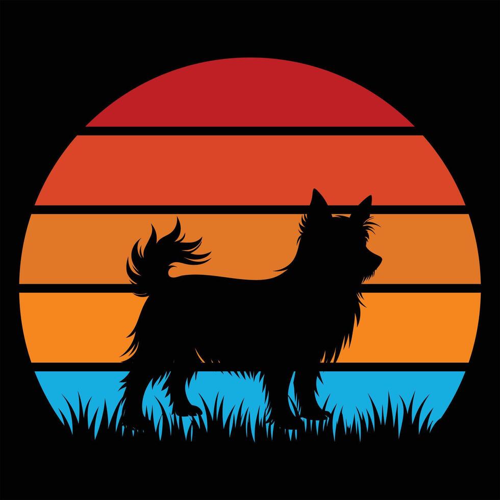 Skye Terrier Dog Silhouette with Retro Sunset Glow vector