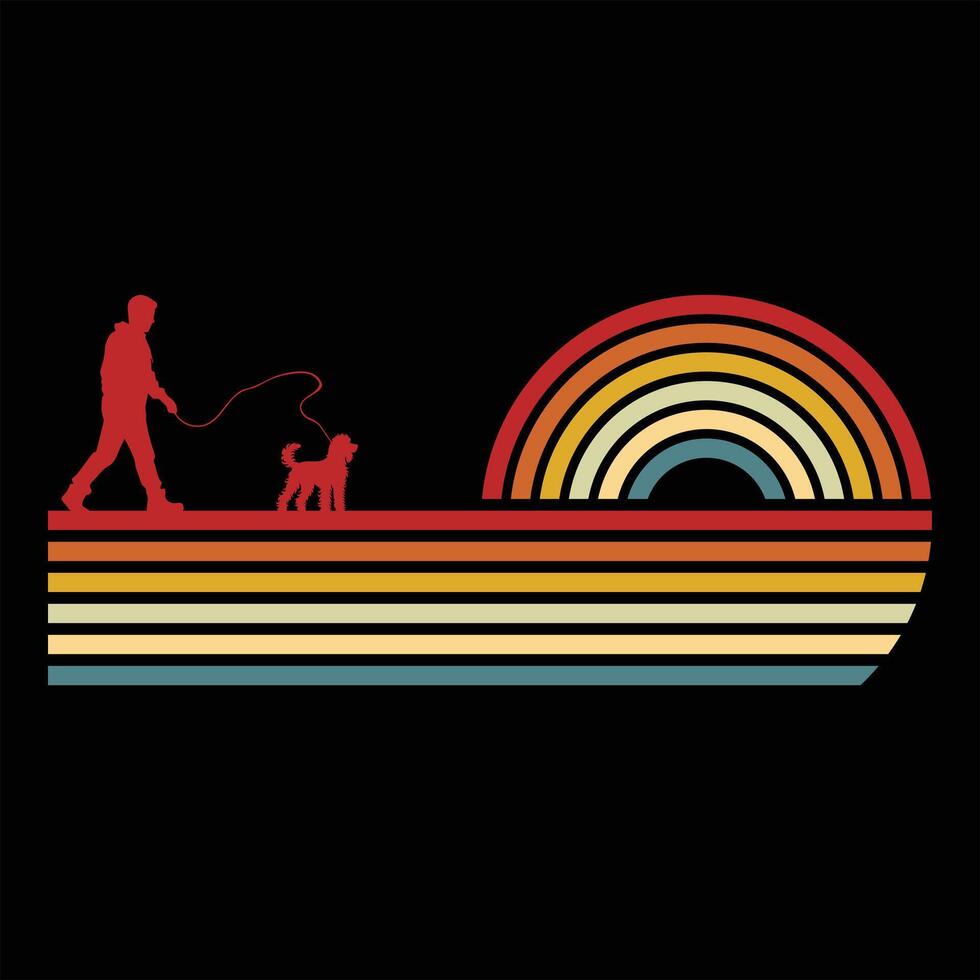 American Water Spaniel Silhouette on a Sunset Retro Background vector