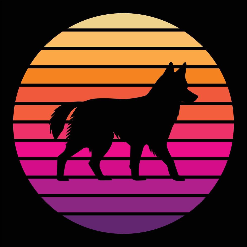 Sunset Retro Glow with Swedish Vallhund Dog Silhouette vector