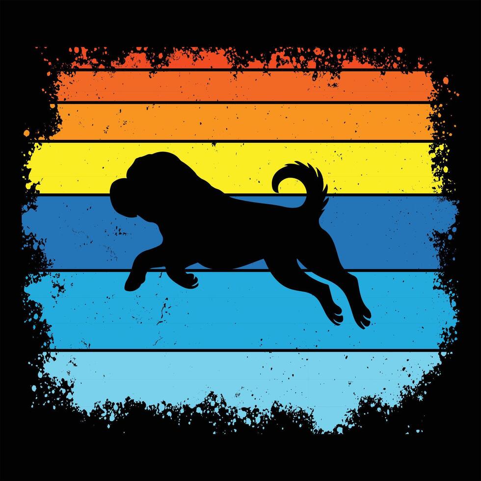 Sunset Retro Background With Shar Pei Dog Silhouette Artistic Design vector