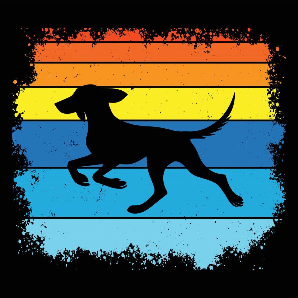 Sunset Retro Vibes with American Foxhound Dog in Silhouette vector