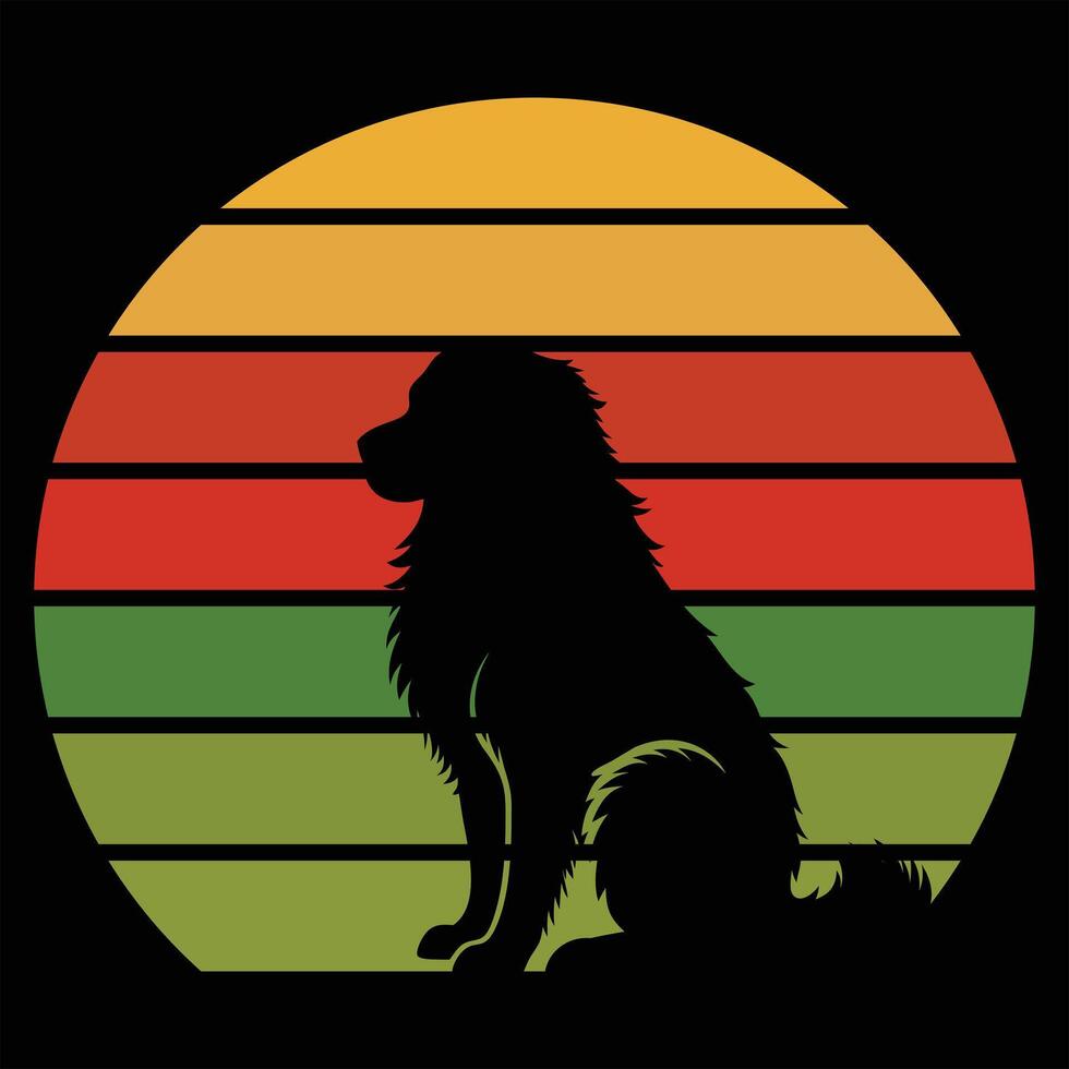 Retro Inspired Leonberger Dog and Sunset Art vector