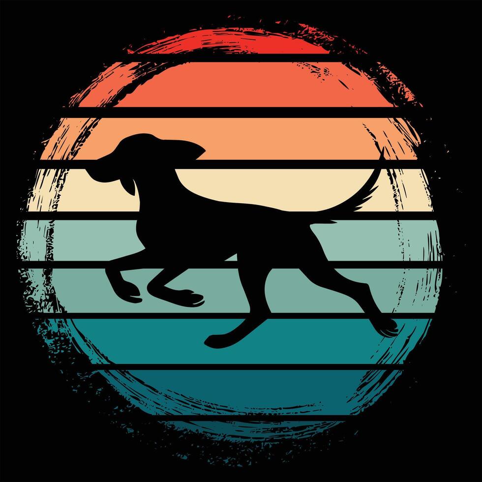Retro Sunset Sky with American Foxhound Dog Silhouette vector