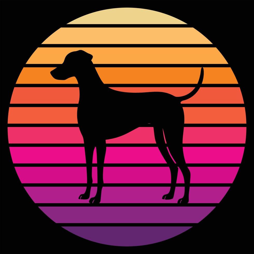 American Foxhound Dog in Silhouette with Retro Sunset Vibes vector