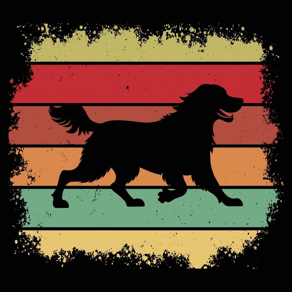 Retro Sunset Background with Clumber Spaniel Dog in Silhouette vector