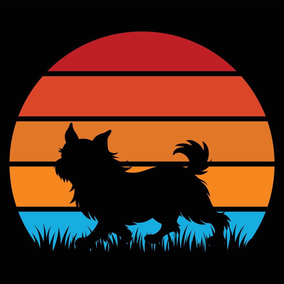 Vintage Style Brussels Griffon Dog Silhouette with Retro Sunset vector