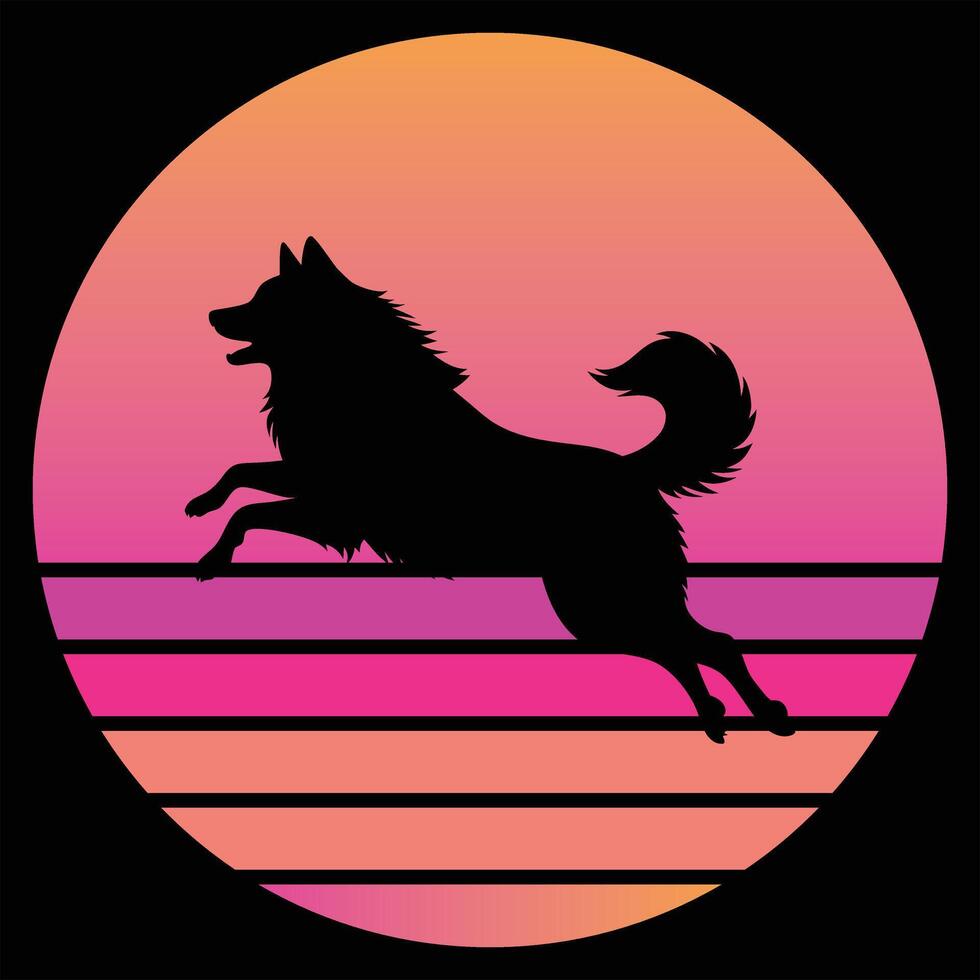 Keeshond Dog in Vintage Sunset Background vector