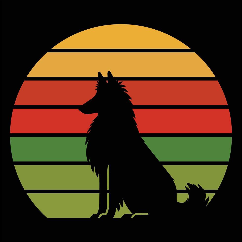 Sunset Colors With Belgian Shepherd Dog Silhouette Design vector