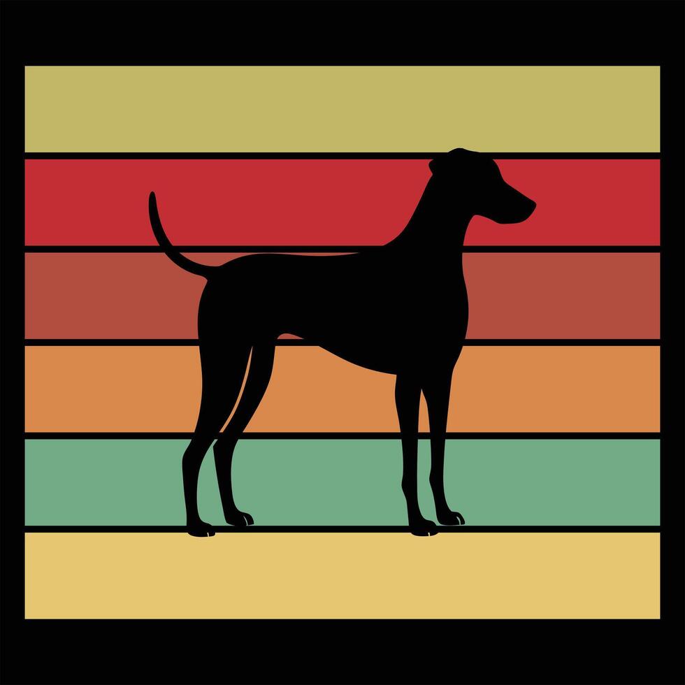 Retro Sunset Colors Behind American Foxhound Dog Silhouette vector