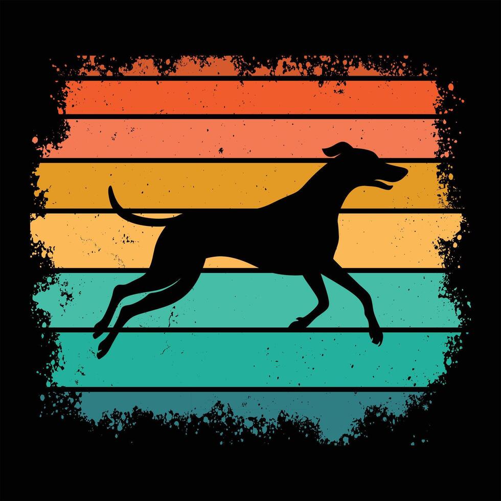 American Foxhound Dog Silhouette with Colorful Retro Sunset Backdrop vector
