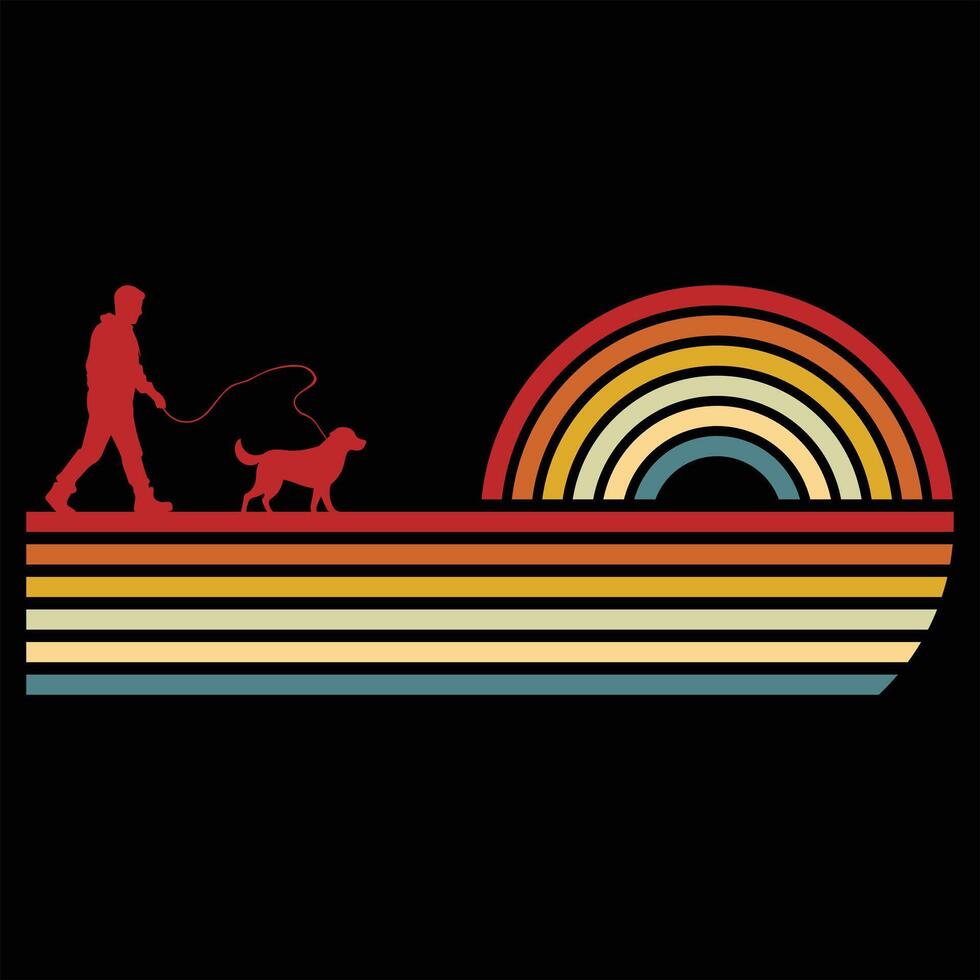 Retro Sunset Featuring Chesapeake Bay Retriever Silhouette vector