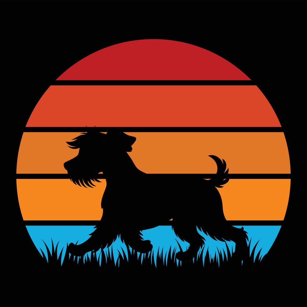 Wheaten Terrier Dog Silhouette Under a Retro Sunset Sky vector