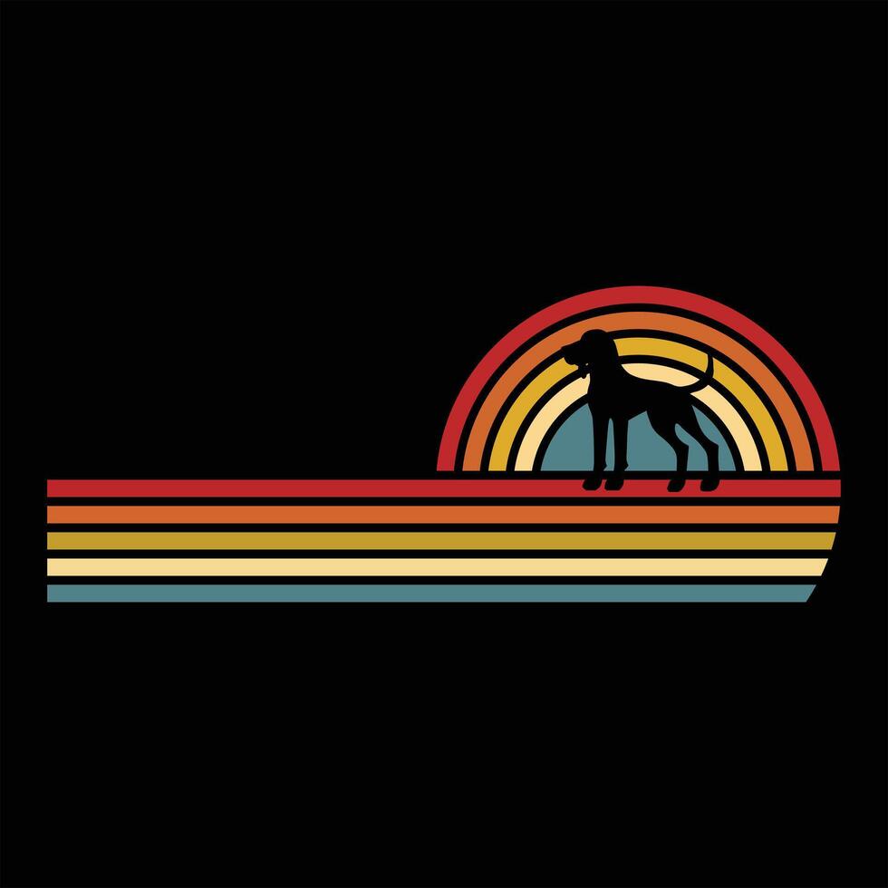 Illustration of Coonhound Dog Silhouette with Retro Sunset vector