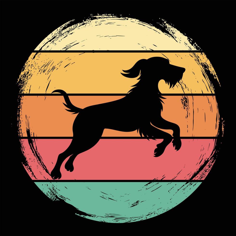 Retro Sunset Illustration with Spinone Italiano Dog Silhouette vector