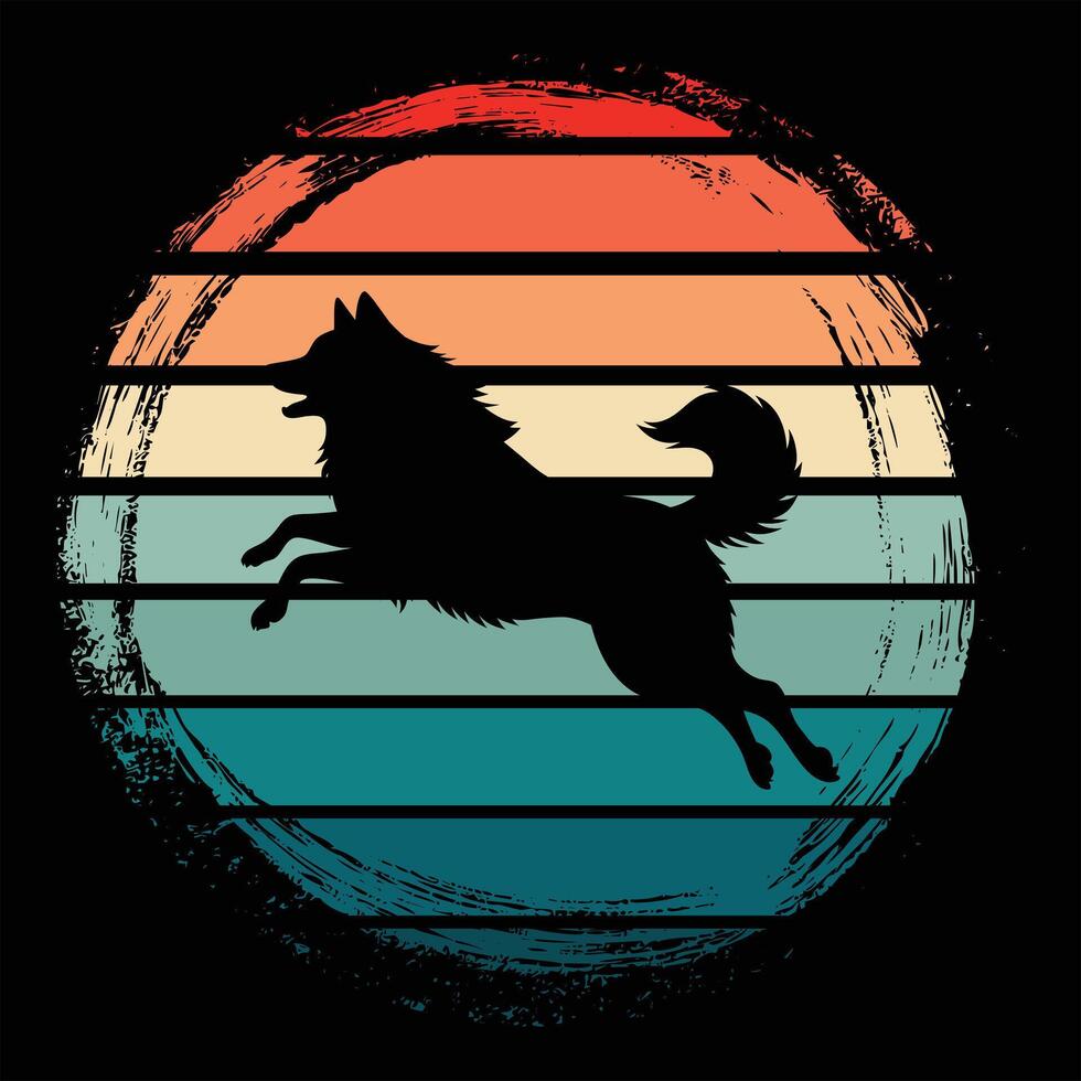 Keeshond Dog Retro Sunset Vintage Art vector