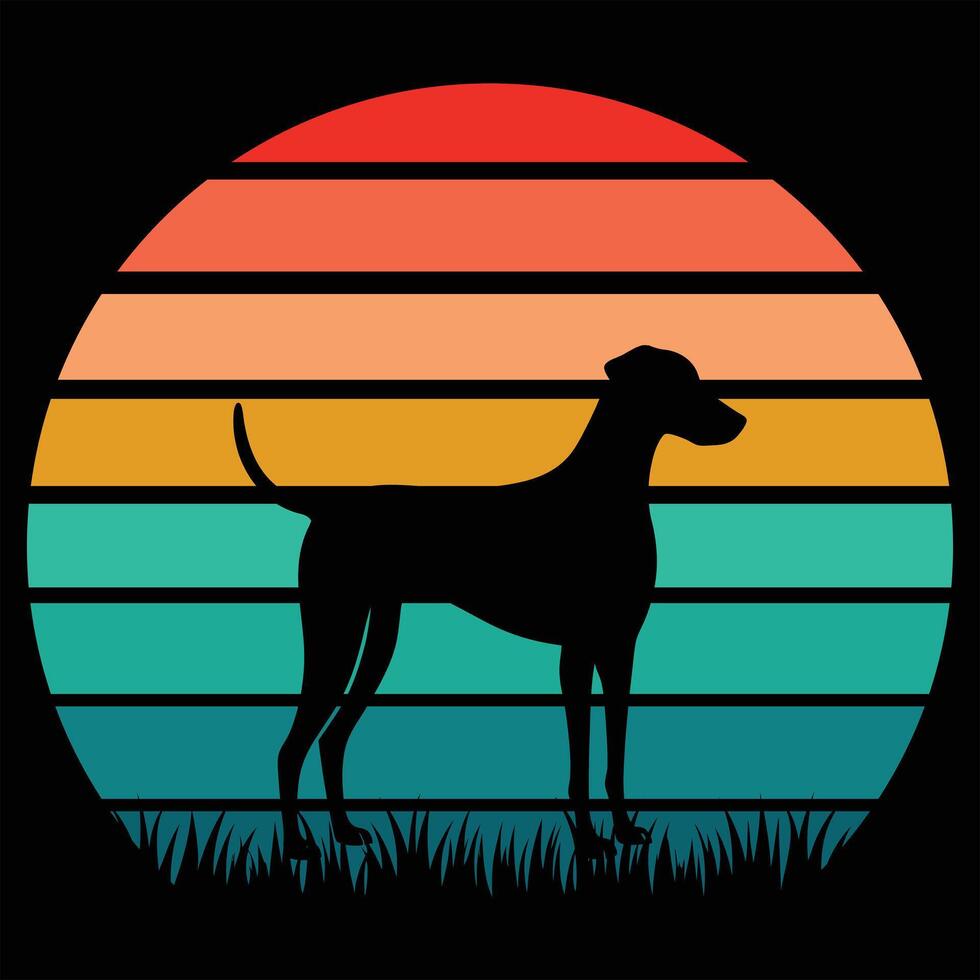 Vintage Sunset Backdrop Featuring American Foxhound Silhouette vector