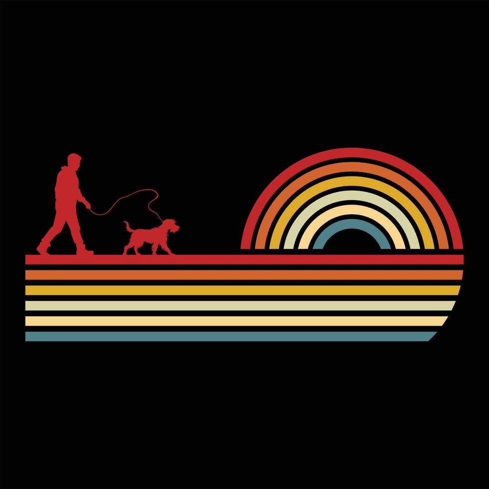 Golden Hour Pup Wirehaired Pointing Griffon Dog Silhouette Retro Style vector