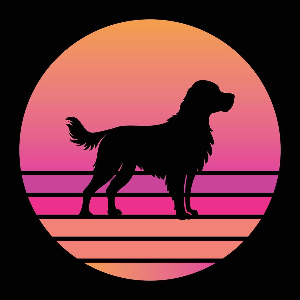 Clumber Spaniel Dog Silhouette in a Retro Sunset Scene vector
