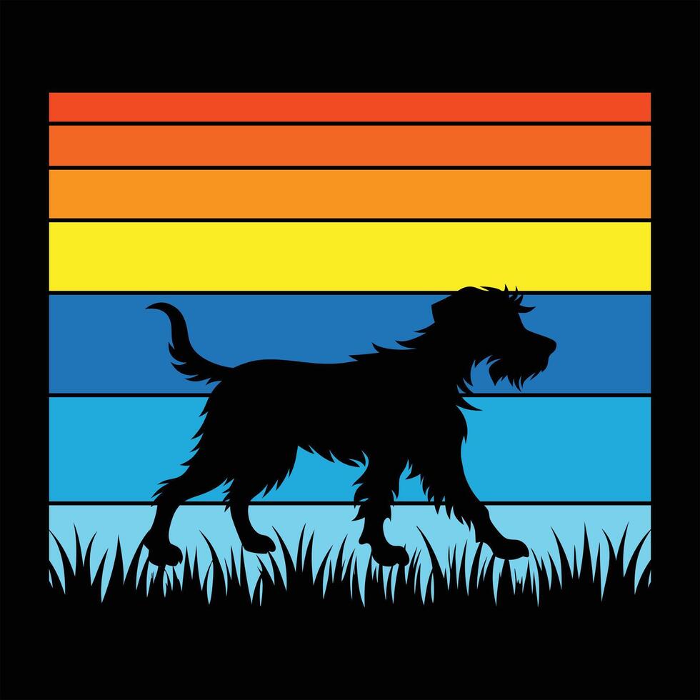 Retro Canine Sunset Wirehaired Pointing Griffon Dog Silhouette Artwork vector