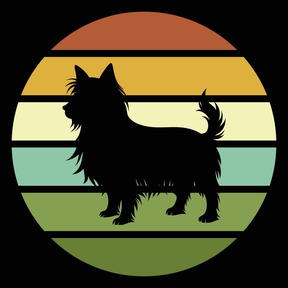 Skye Terrier Silhouette in a Retro Sunset Dreamland vector