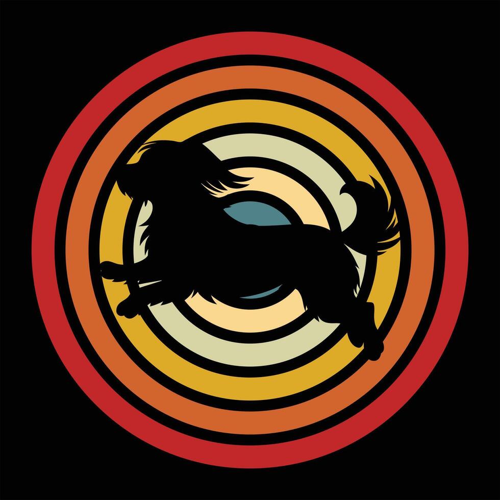 Classic Lhasa Apso Dog Silhouette Over a Retro Sunset vector